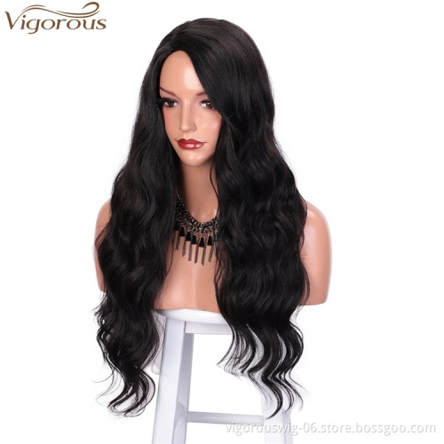 Vigorous Dark Brown Synthetic Wigs for Women Long Wavy Right Side Parting None Lace Heat Resistant Replacement Wig 24 inch 2#